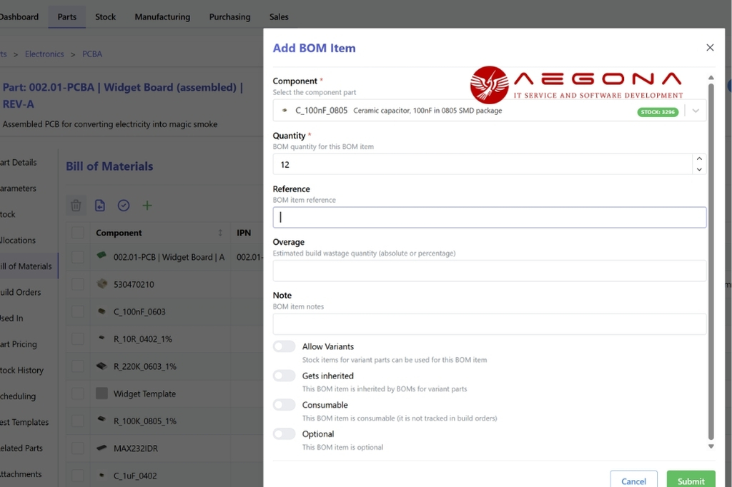 BOM management feature in InvenTree