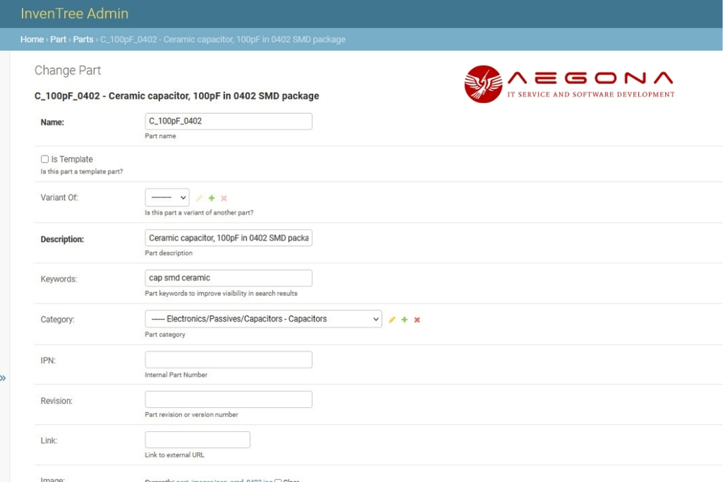 InvenTree admin interface
