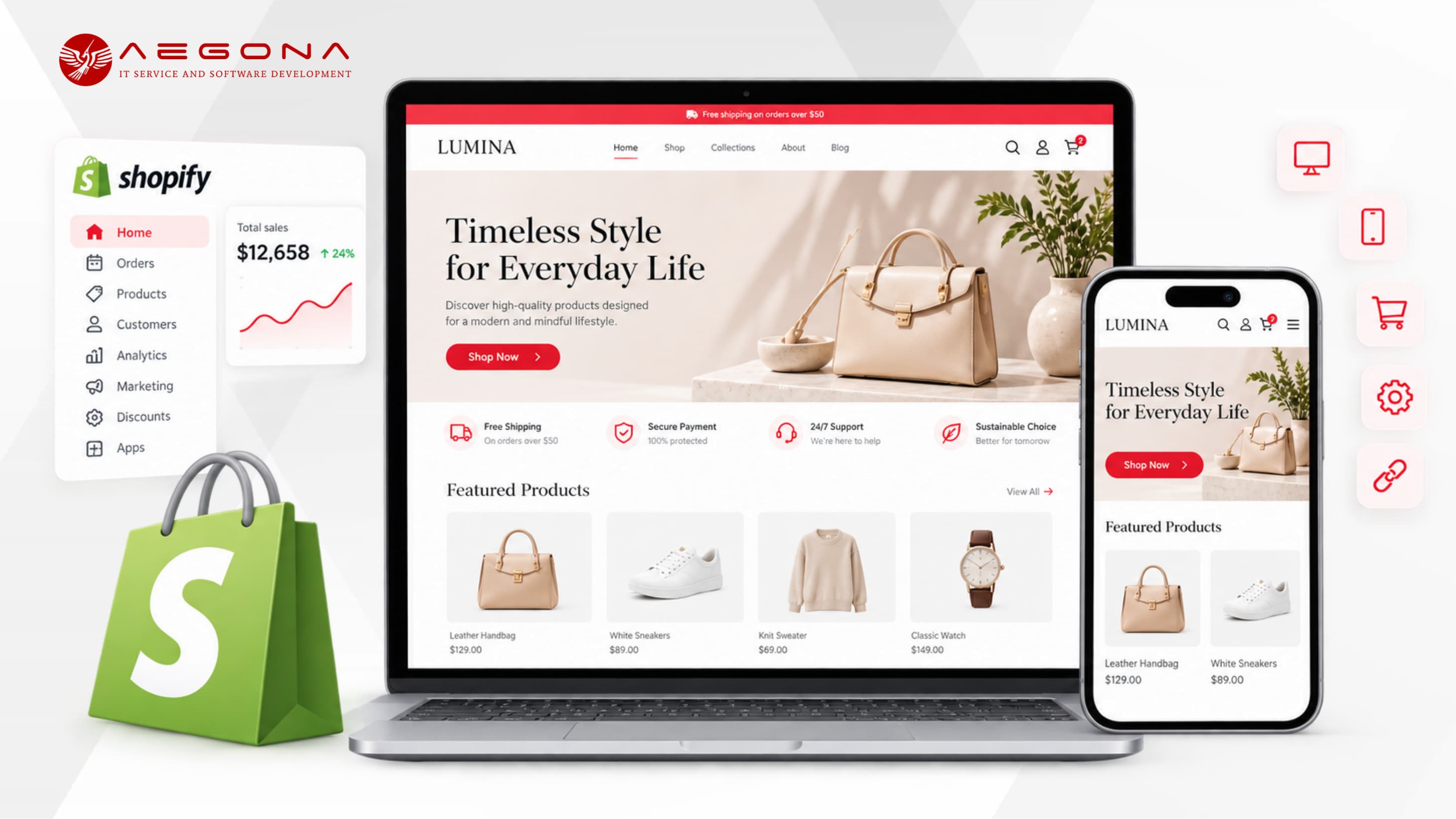 Full-service shopify website design at Aegona